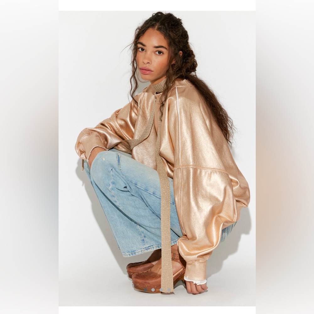 Free People Gaia Pullover Sweatshirt Rose Gold Small
